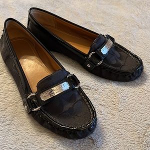 Coach Black Logo Loafers with Silver Detailing - Size 7